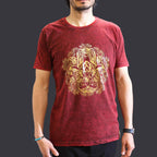 Hamsa Print Stonewashed Cotton T-Shirt – Maroon M
