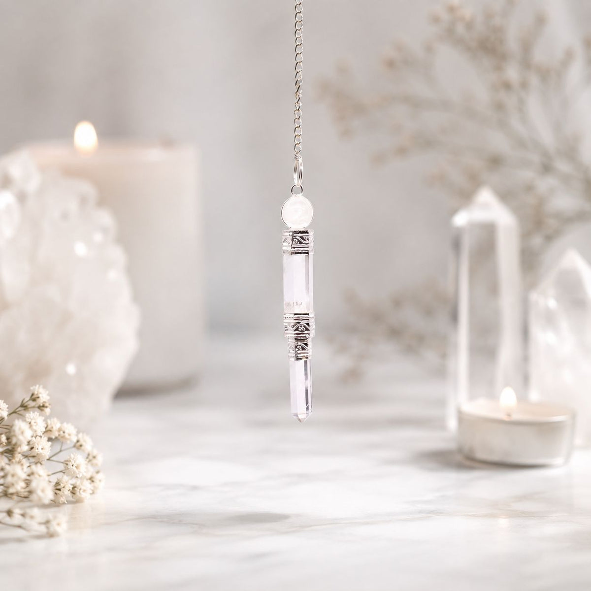Three-Piece Rock Quartz Pendulum Set