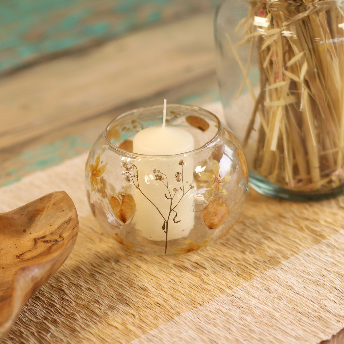 Rosa Floral Glass Bowl Candle Holder – 12 × 13cm
