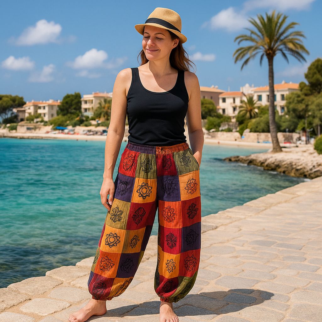 Orange-Tone Block Print Mushroom Pants – Small/Medium
