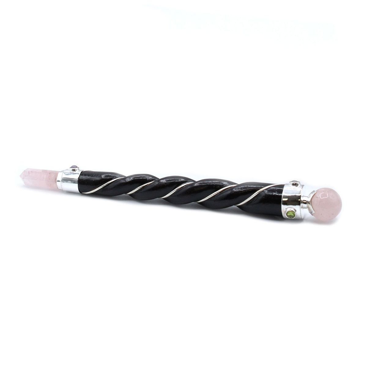 Twisted Silver Wand with Rose Quartz Sphere