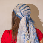 Marbella Print Scarf in Blue and Gold – 180 × 50cm