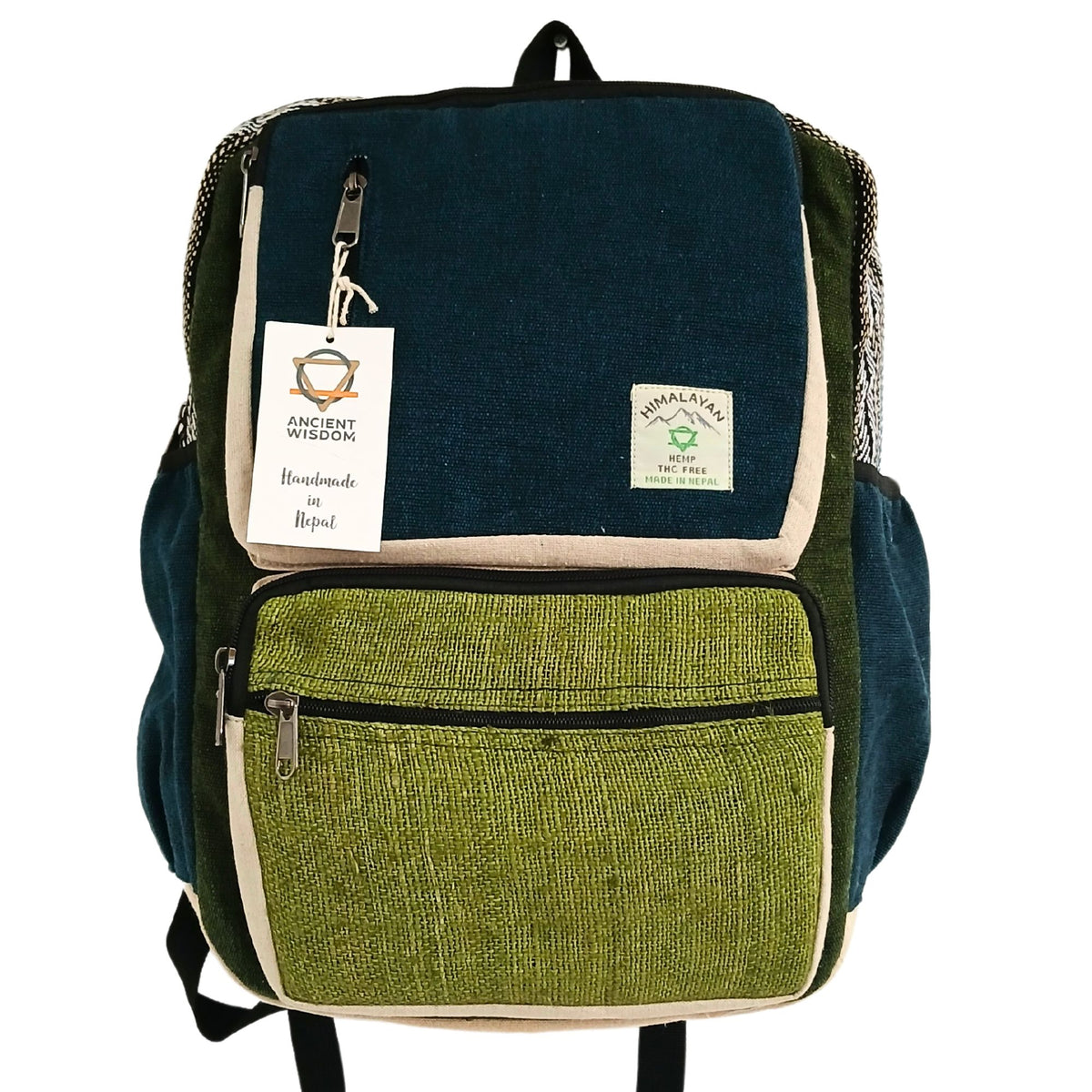 Large Teal and Sage Hemp Backpack