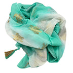 White Turquoise and Gold Turtle Print Sari Pario