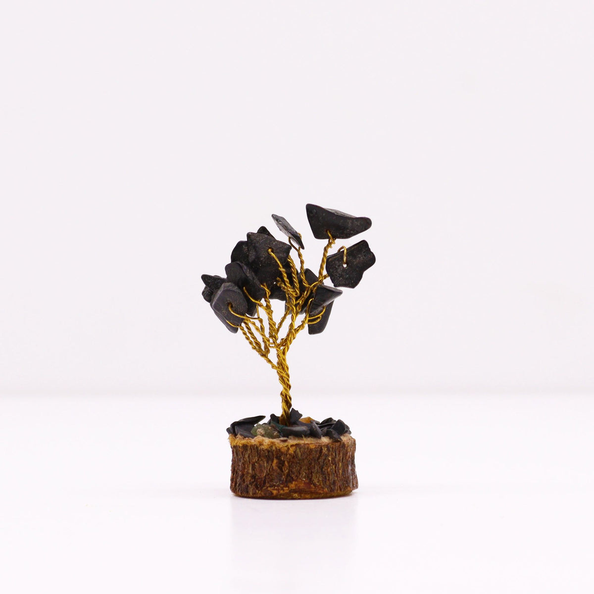 Black Agate Gemstone Tree on Wood Base – 15 Stones