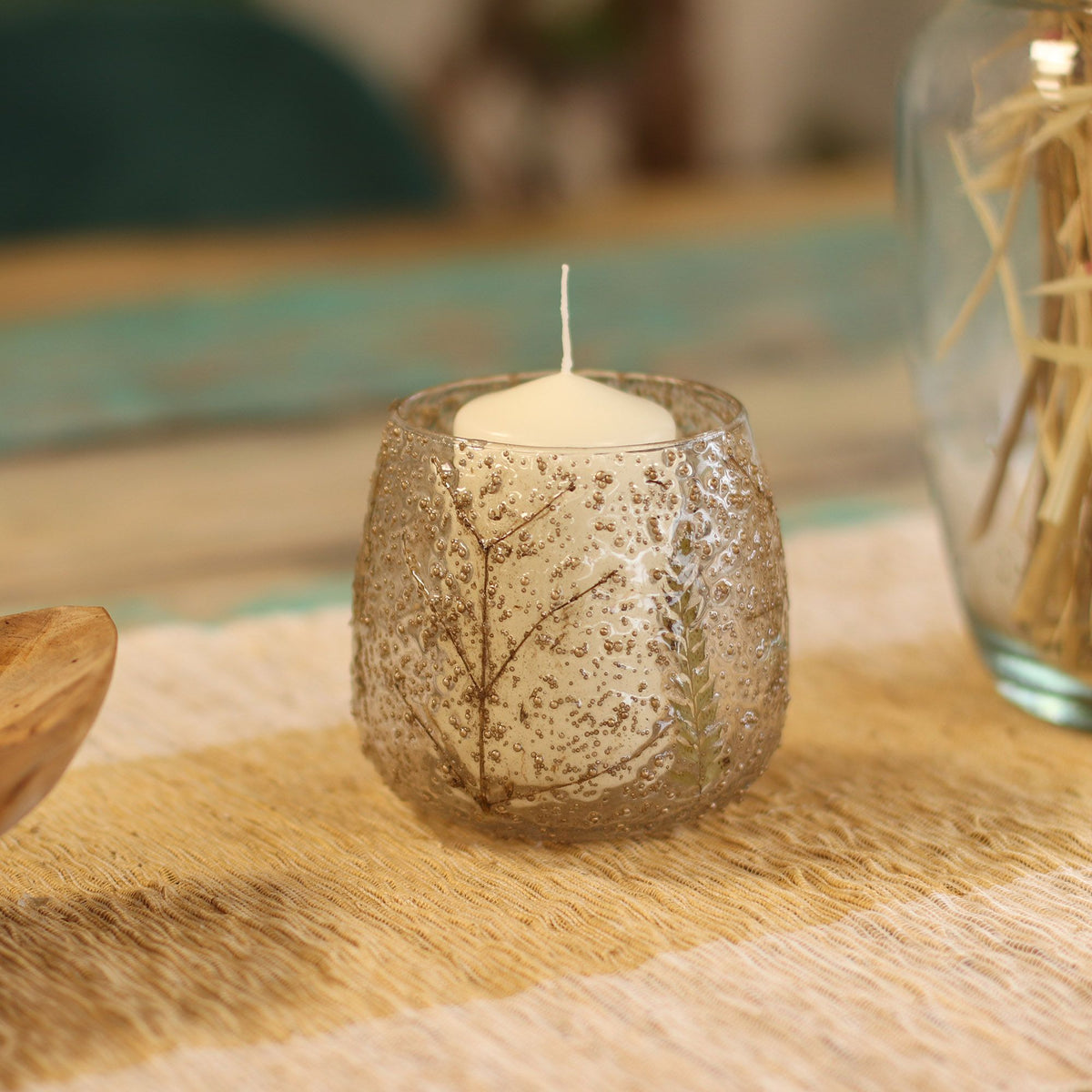 Pino Floral Glass Straight Candle Holder – 10 × 9cm