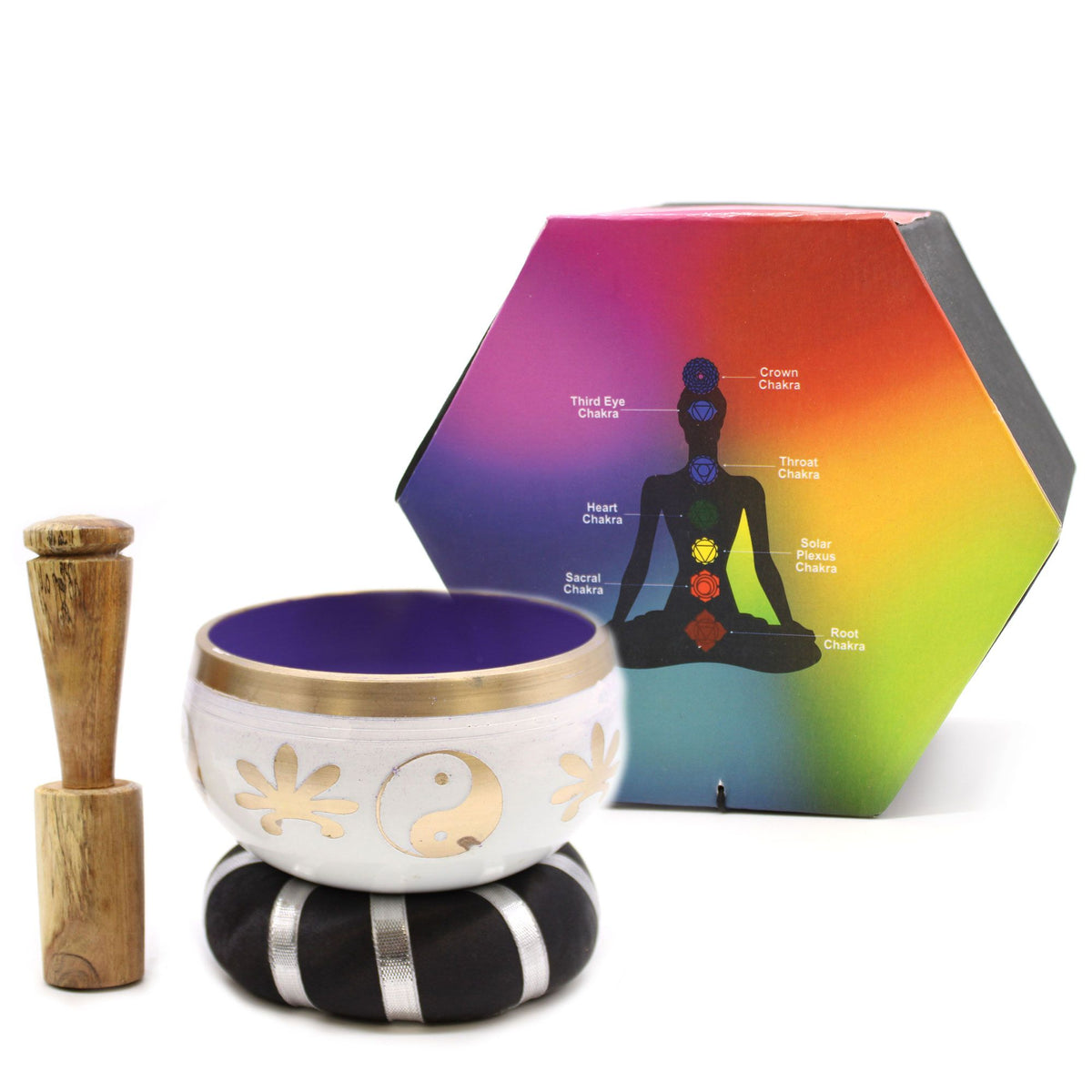 Yin Yang Tibetan Singing Bowl Set – White and Purple