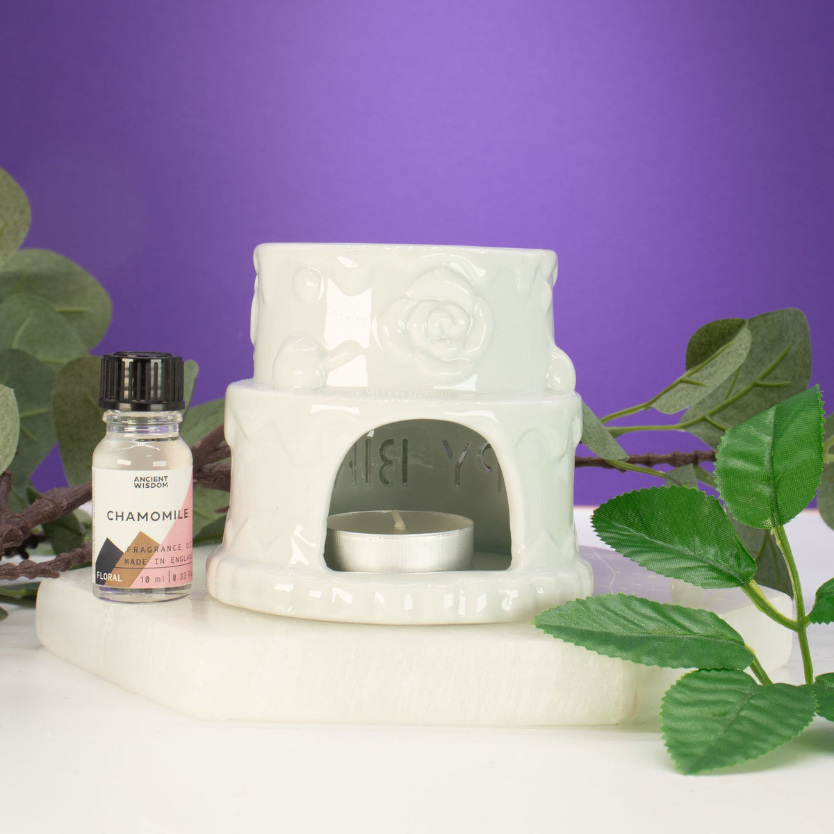 White Ceramic Happy Birthday Cake Oil Burner