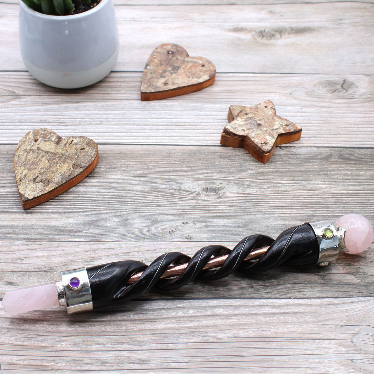 Copper Spiral Rose Quartz Crystal Wand