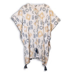 Gold and Blue Hand-Painted Greek Motif Kaftan
