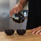 Black Glaze Herbal Teapot Set with Two Cups
