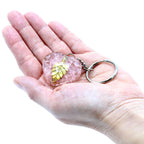 Orgonite Rose Quartz Hearts Golden Leaf Keyring