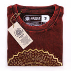 Mandala Stonewashed Cotton T-Shirt – Maroon, Small