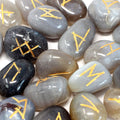 Grey Agate Rune Stone Set with Pouch