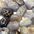 Grey Agate Rune Stone Set with Pouch