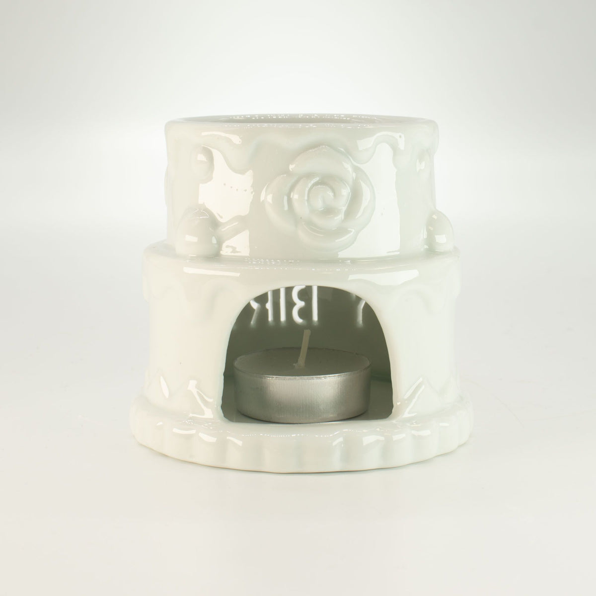 White Ceramic Happy Birthday Cake Oil Burner