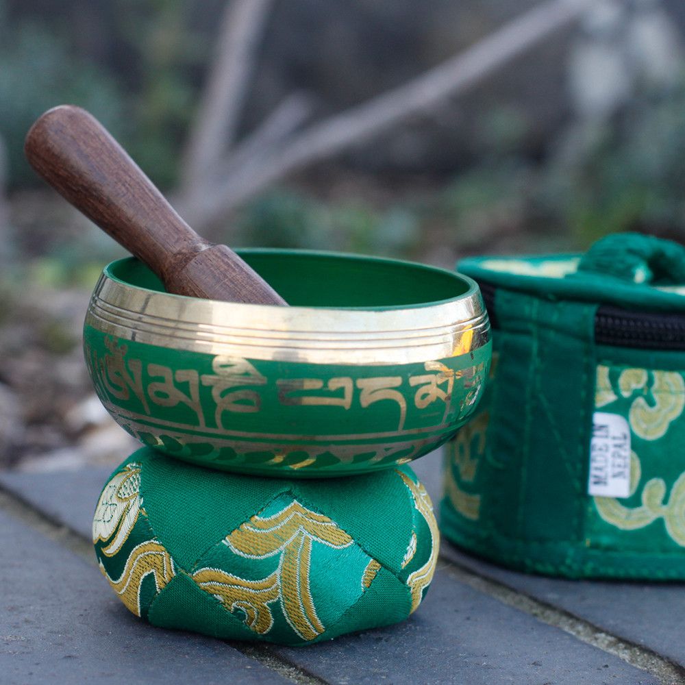 Green Mini Tibetan Singing Bowl Gift Set