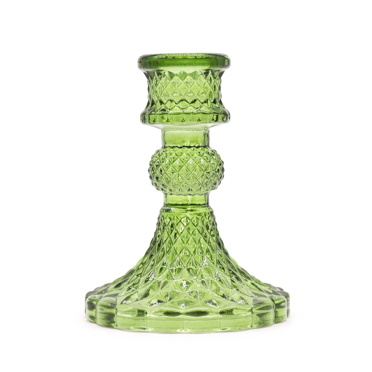 Vintage Glass Dinner Candle Holders – Garden Jade, Set of 2