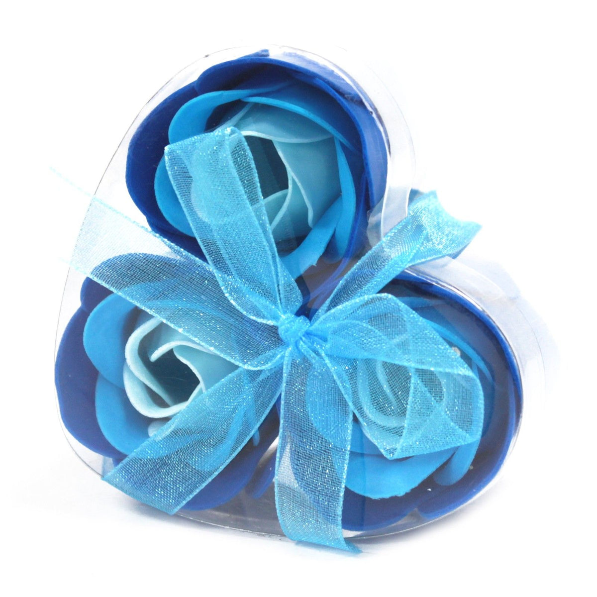 Blue Wedding Rose Soap Flowers in Heart Box