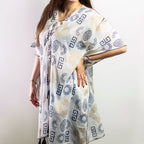 Gold and Blue Hand-Painted Greek Motif Kaftan
