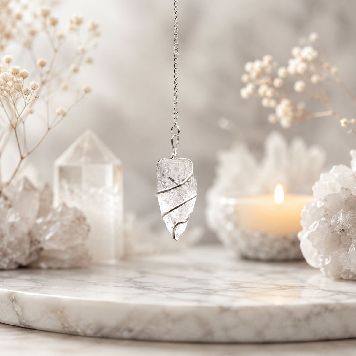 Clear Quartz Raw Gemstone Pendulum