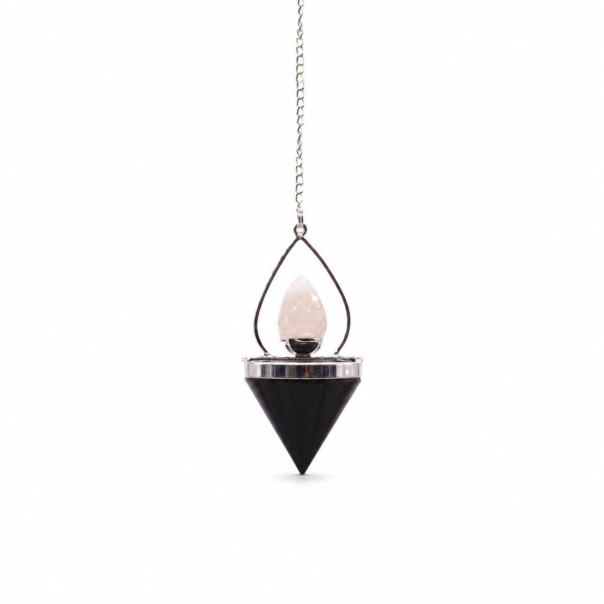 Black Agate and Rose Quartz Lantern of Life Pendulum