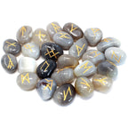 Grey Agate Rune Stone Set with Pouch