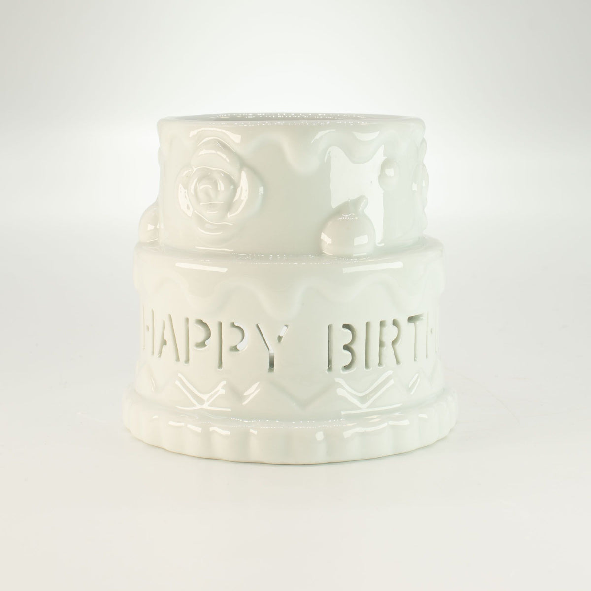 White Ceramic Happy Birthday Cake Oil Burner