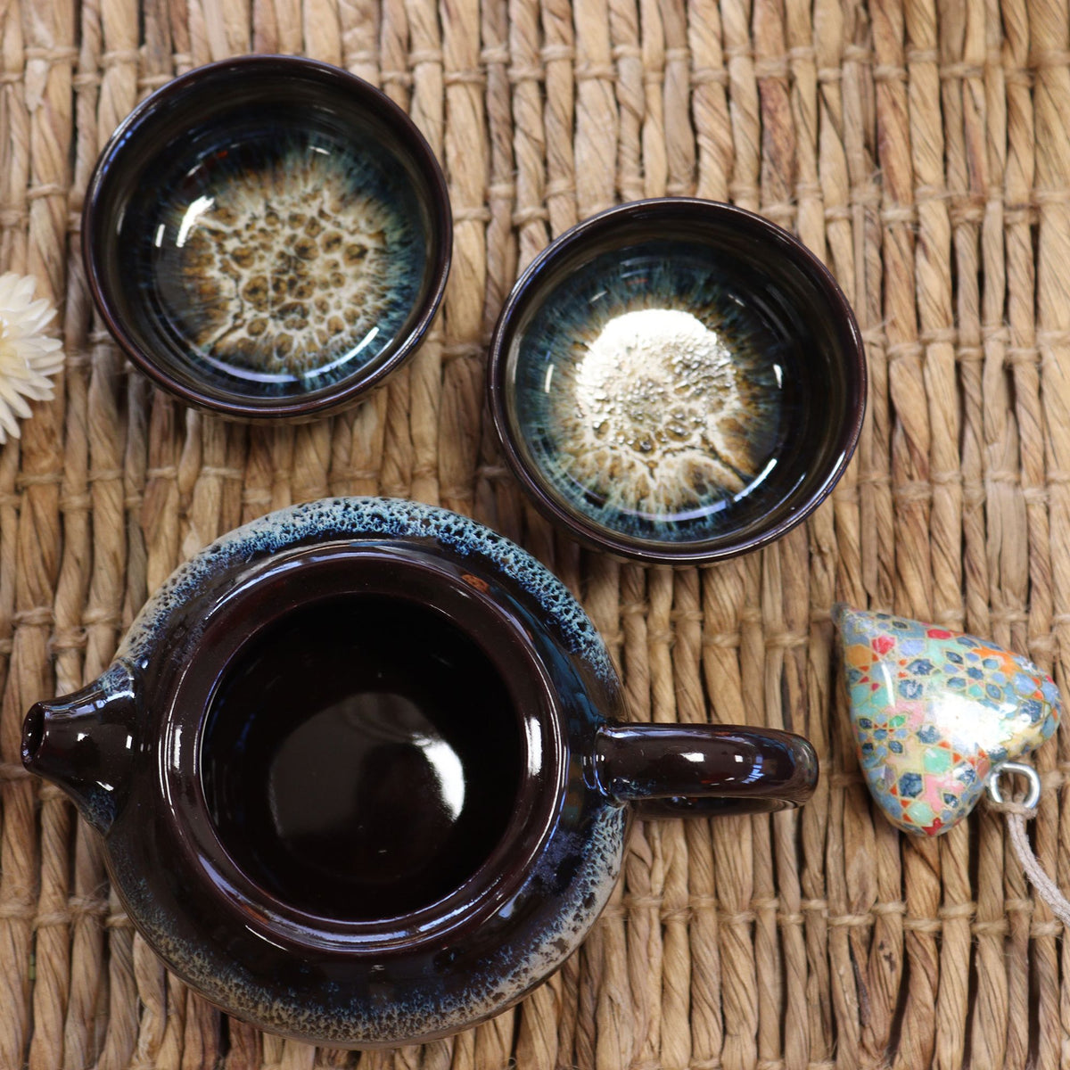 Black Glaze Herbal Teapot Set with Two Cups