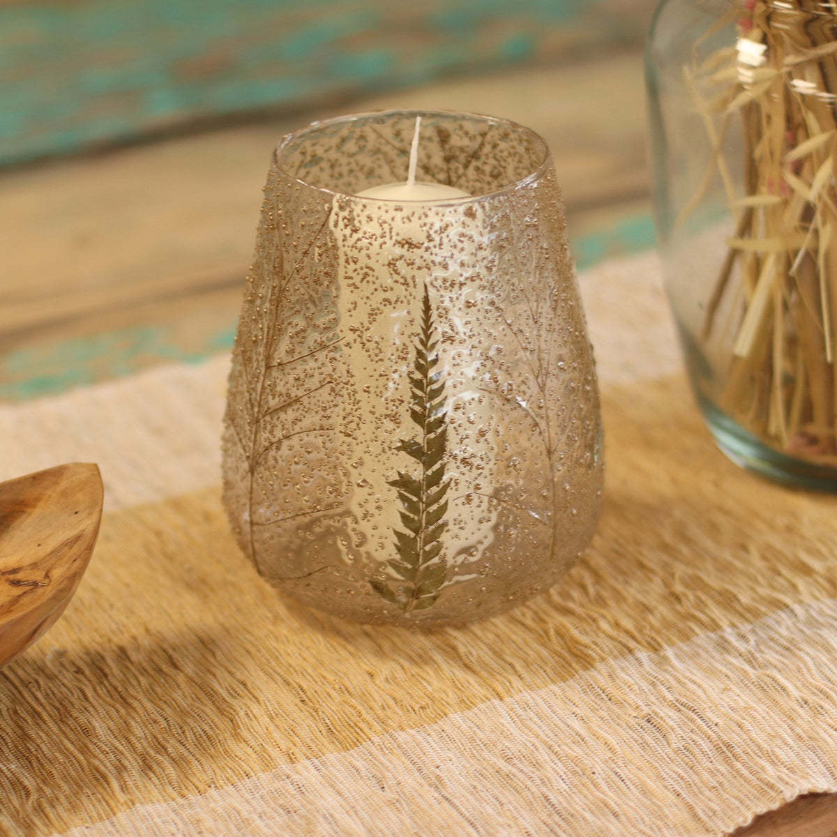 Floral Glass Bowl Candle Holder – 15 × 12cm