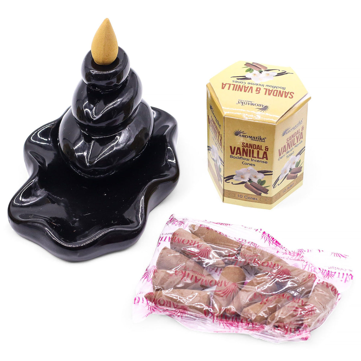 Sandalwood and Vanilla Backflow Incense Cones – 10 Pack