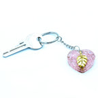 Orgonite Rose Quartz Hearts Golden Leaf Keyring