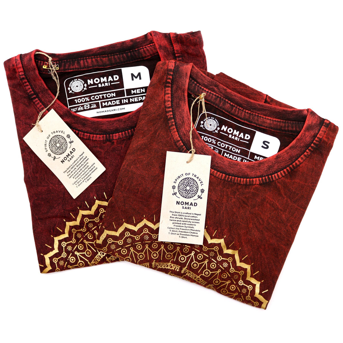 Mandala Stonewashed Cotton T-Shirt – Maroon, Medium