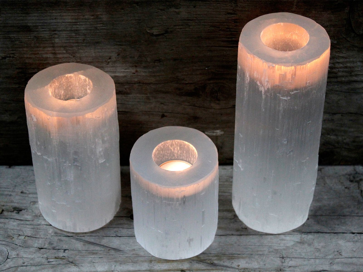 Selenite Cylinder Candle Holder – 20 cm