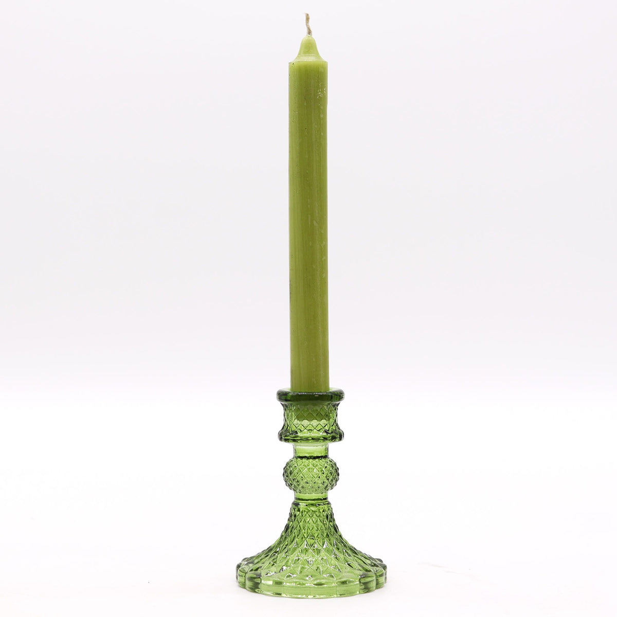 Vintage Glass Dinner Candle Holders – Garden Jade, Set of 2