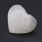 Engraved Selenite Mandala Heart – 7–8cm