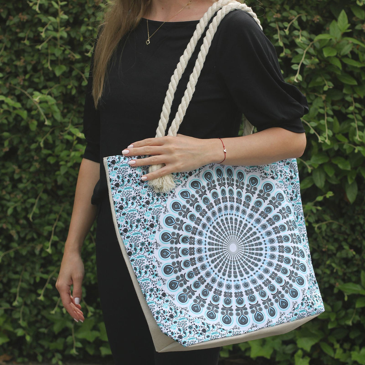 Sky Blue Rope-Handle Mandala Bag