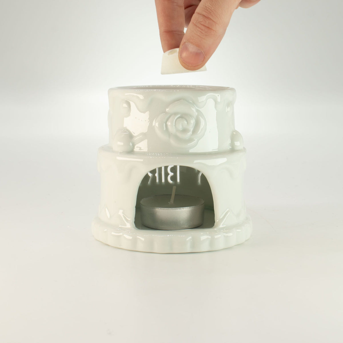 White Ceramic Happy Birthday Cake Oil Burner