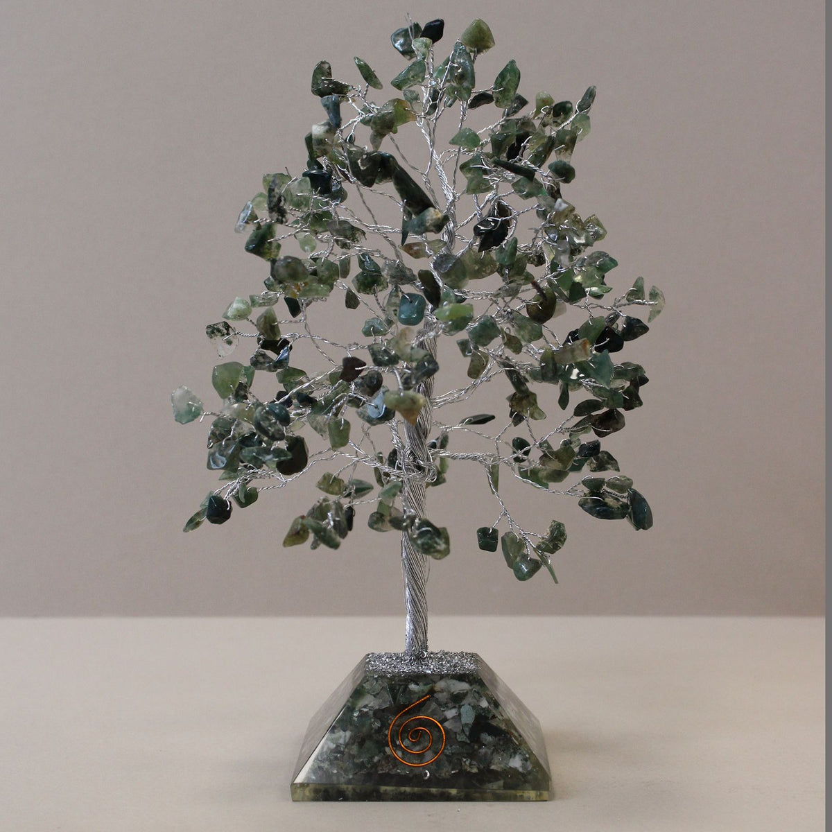 Moss Agate Gemstone Tree with Orgonite Base