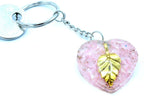 Orgonite Rose Quartz Hearts Golden Leaf Keyring