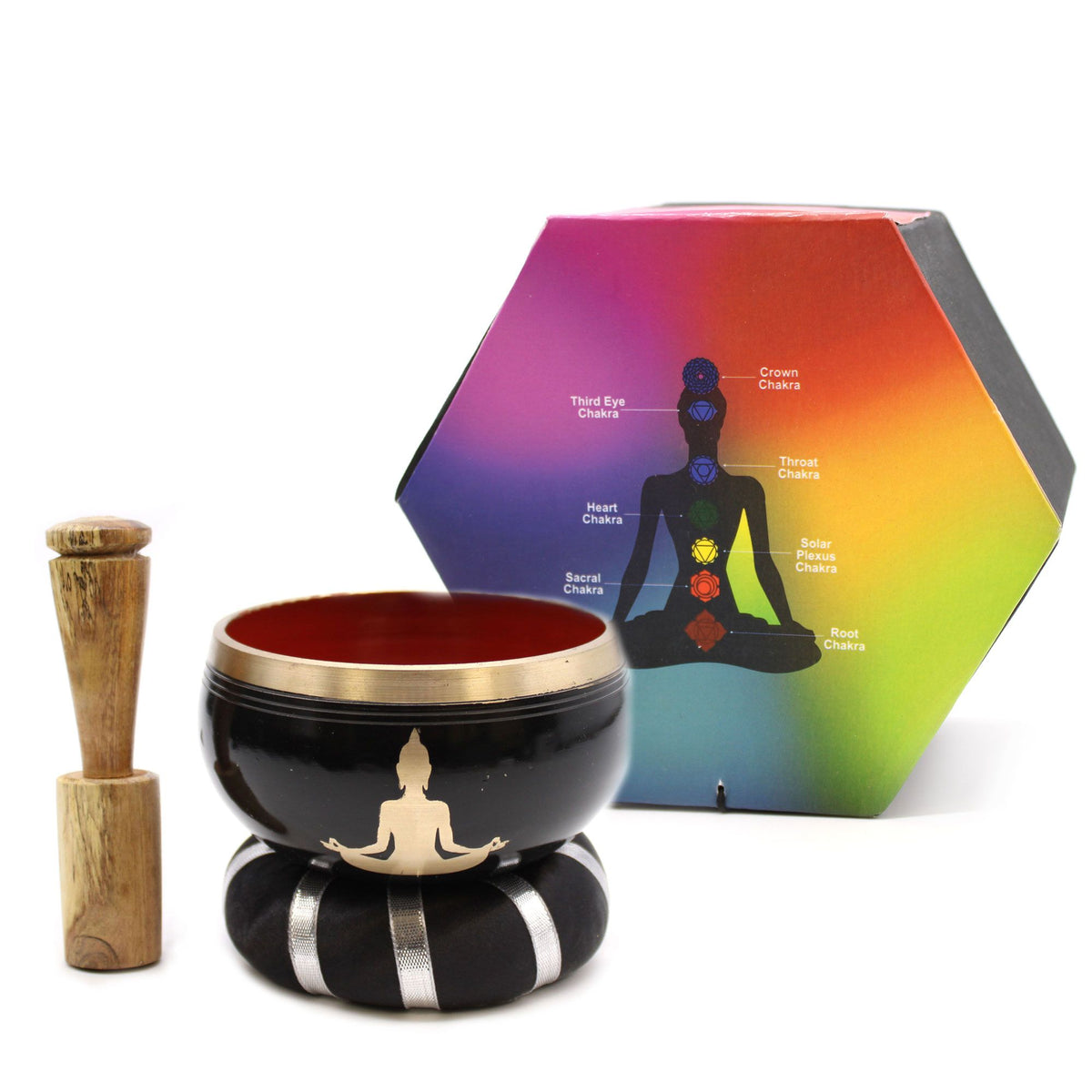 Buddha Tibetan Singing Bowl Set – Black and Orange