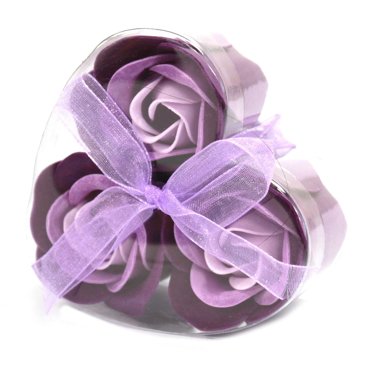 Lavender Rose Soap Flowers in Heart Box – Set of 3
