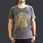 Mandala Stonewashed Cotton T-Shirt – Dark Grey, Medium