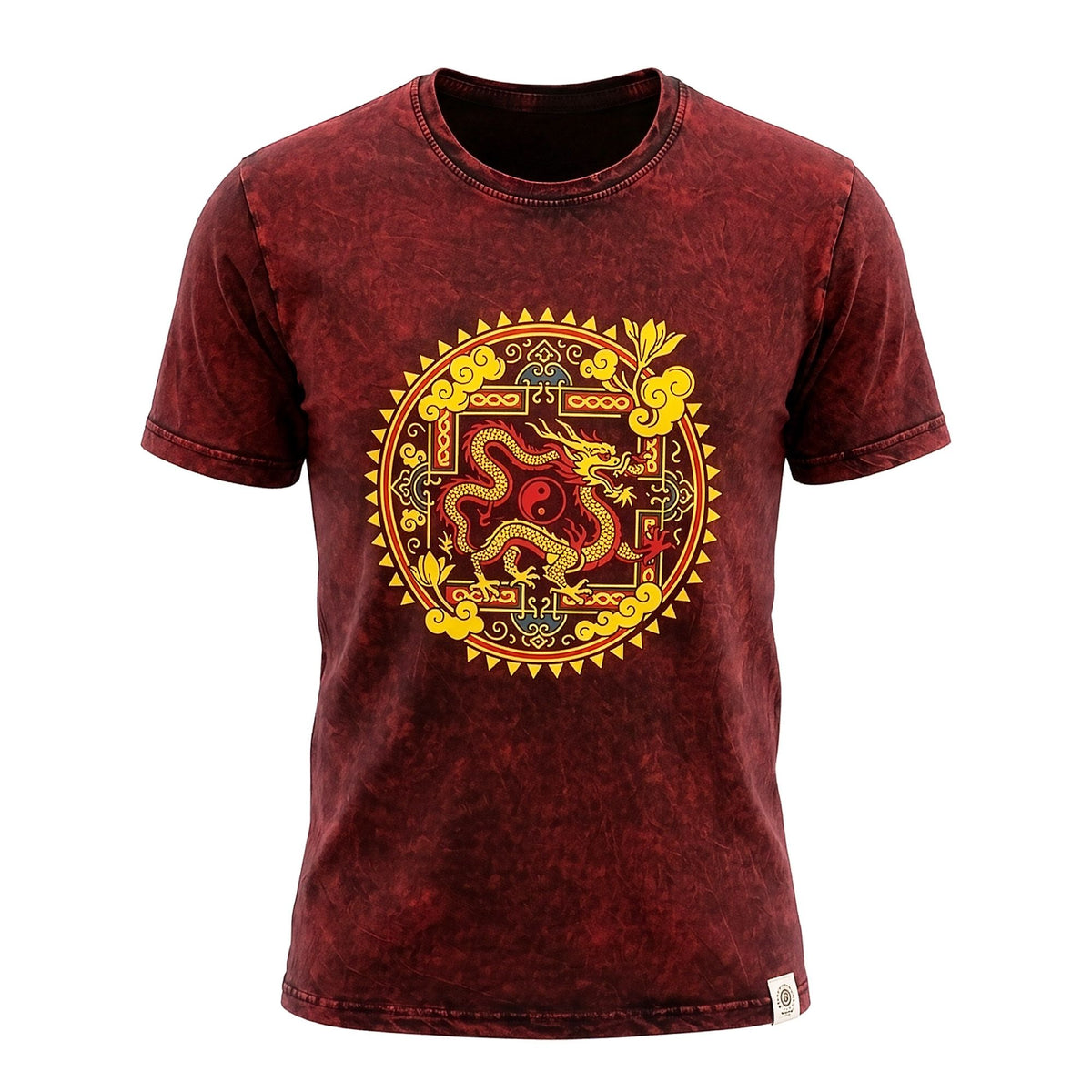 Dragon Mandala Maroon Cotton T-Shirt – Medium
