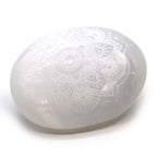 Engraved Selenite Mandala Palm Stone