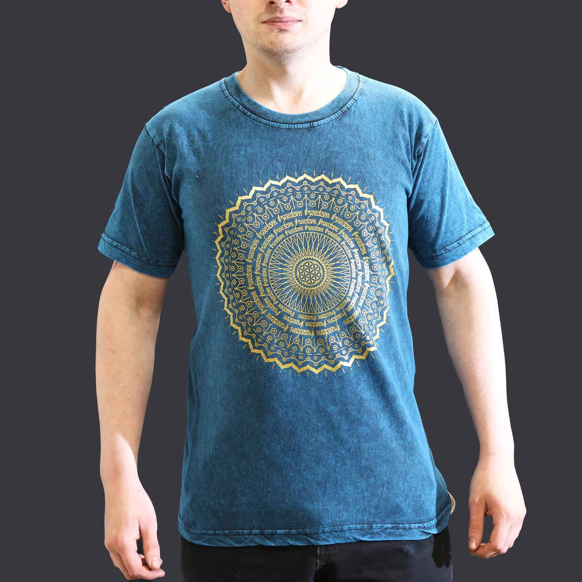 Blue Mandala Stonewashed Cotton T-Shirt – Small