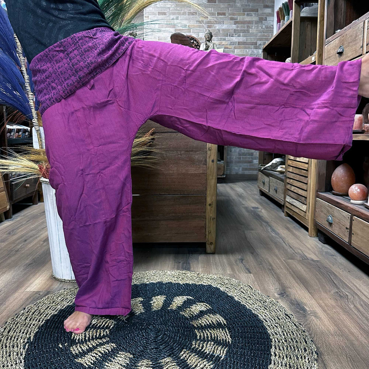 Thai Fisherman Yoga Pants with Mandala Mantra Print – Purple