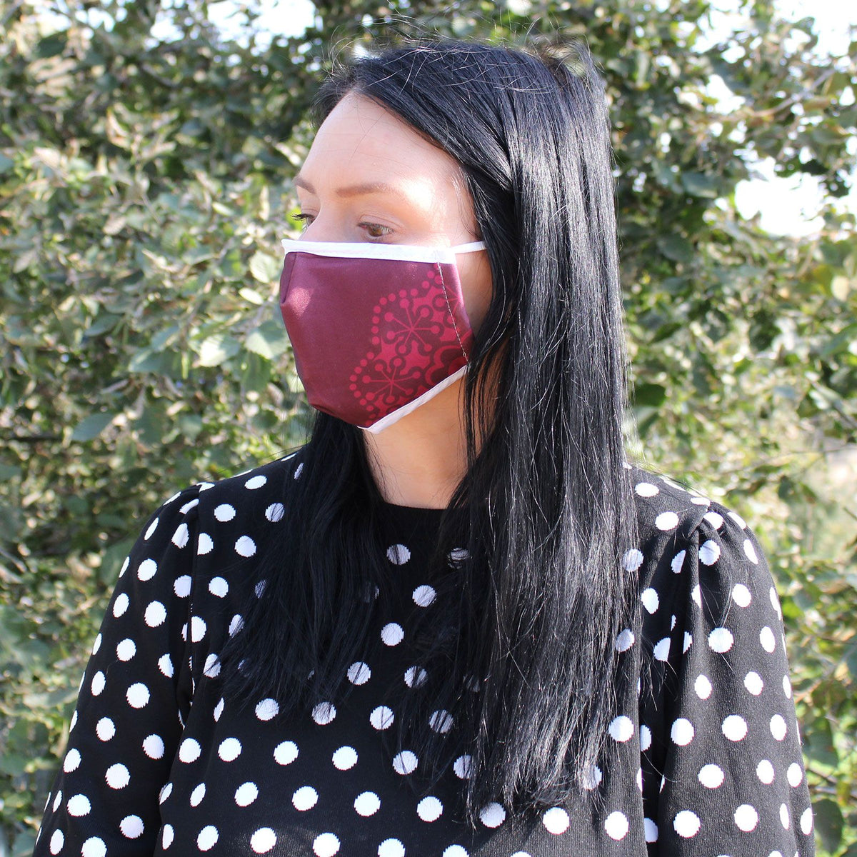 Adult Reusable Face Covering – Red Mandala Heart