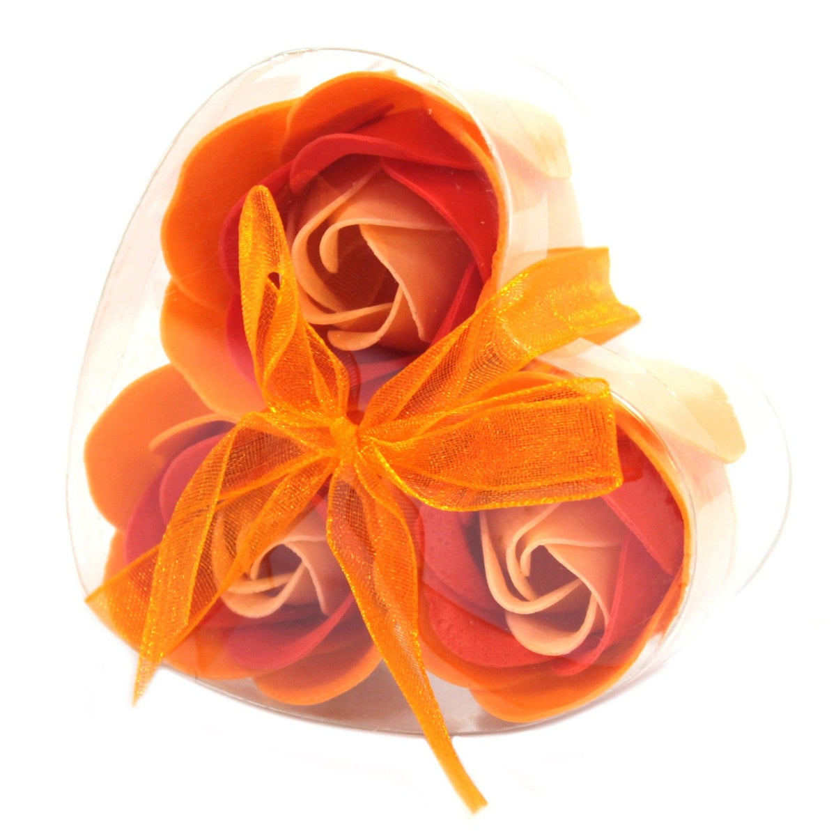 Peach Rose Soap Flowers in Heart Box – Set of 3