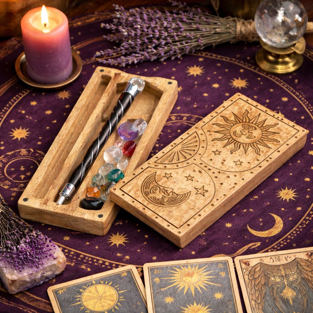 Sun and Moon Carved Crystal and Stone Box